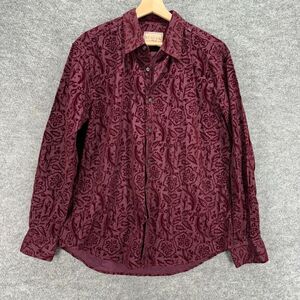 New Italia Shirt Men 42 Red Floral Button Up Collared Long Sleeve Cotton Regular